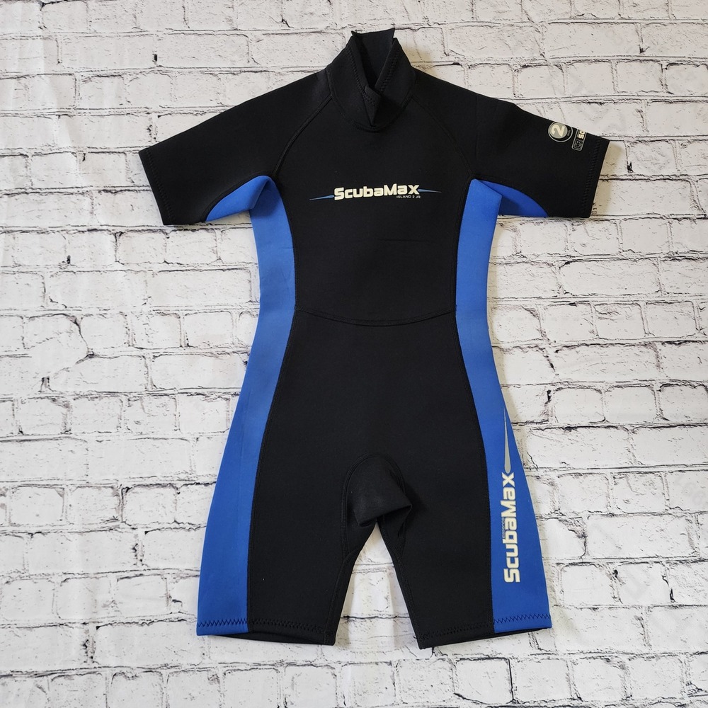 ScubaMax Island 2 Jr Kids Wetsuit Size 10 Black Blue 2mm Neoprene Shorty Suit